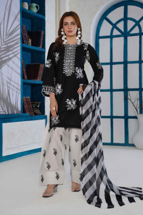 Monochrome Magic STITCHED 3PC EMBROIDERED LAWN SUIT