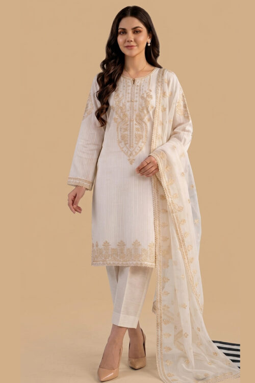 White Lumina  STITCHED 3PC EMBROIDERED LAWN SUIT
