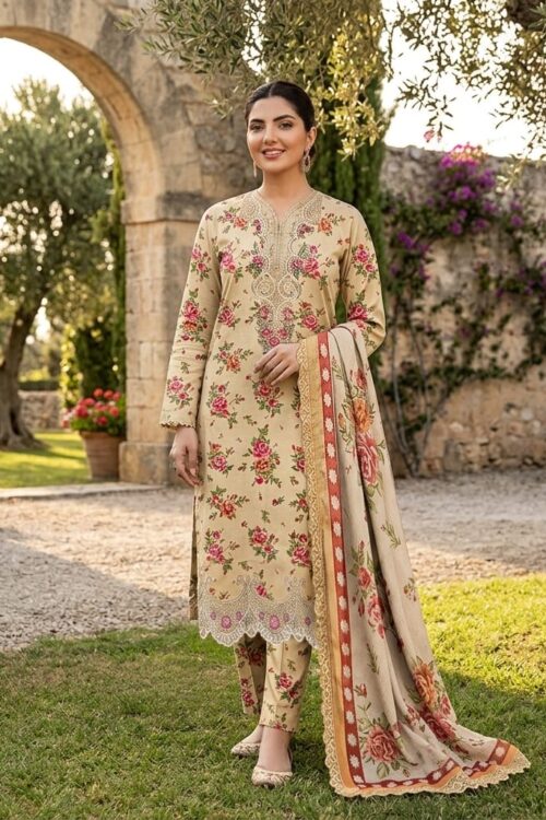 MELLOW GREEN UNSTITCHED 3PC EMBROIDERED LAWN SUIT