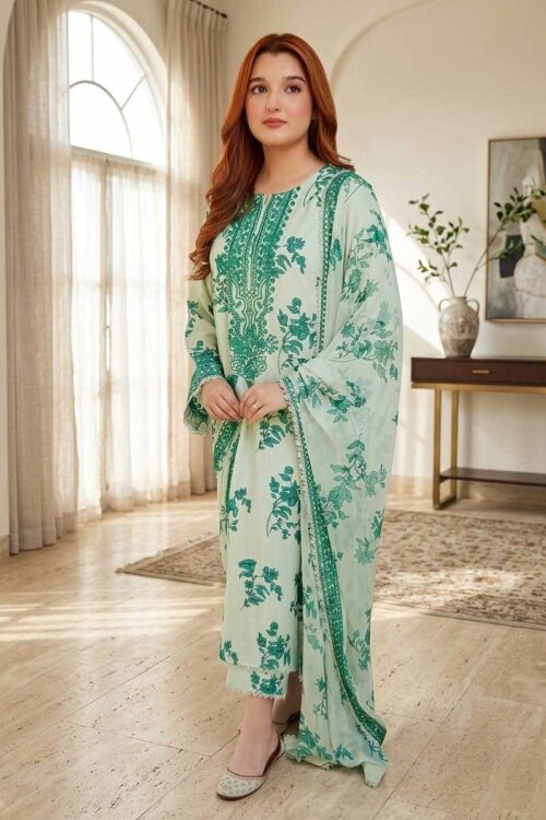 MINT SUMMER 3PC UNSTITCHED EMBROIDERED LAWN SUIT