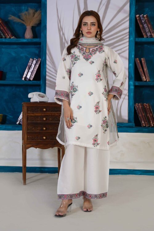 White Gardenia STITCHED 3PC EMBROIDERED LAWN SUIT