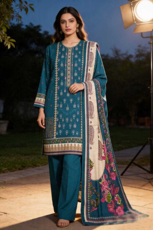 TEAL SERENITY 3PC UNSTITCHED EMBROIDERED LAWN SUIT