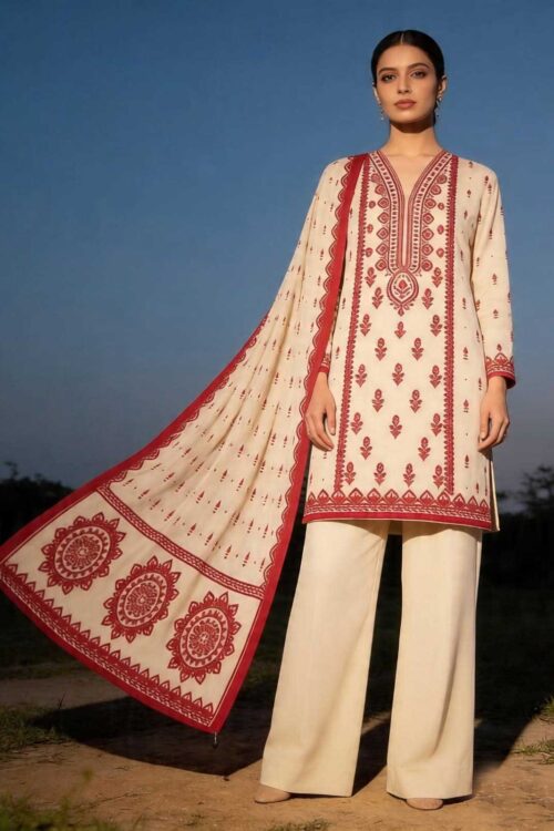 WINDSOR RED 3PC UNSTITCHED EMBROIDERED LAWN SUIT